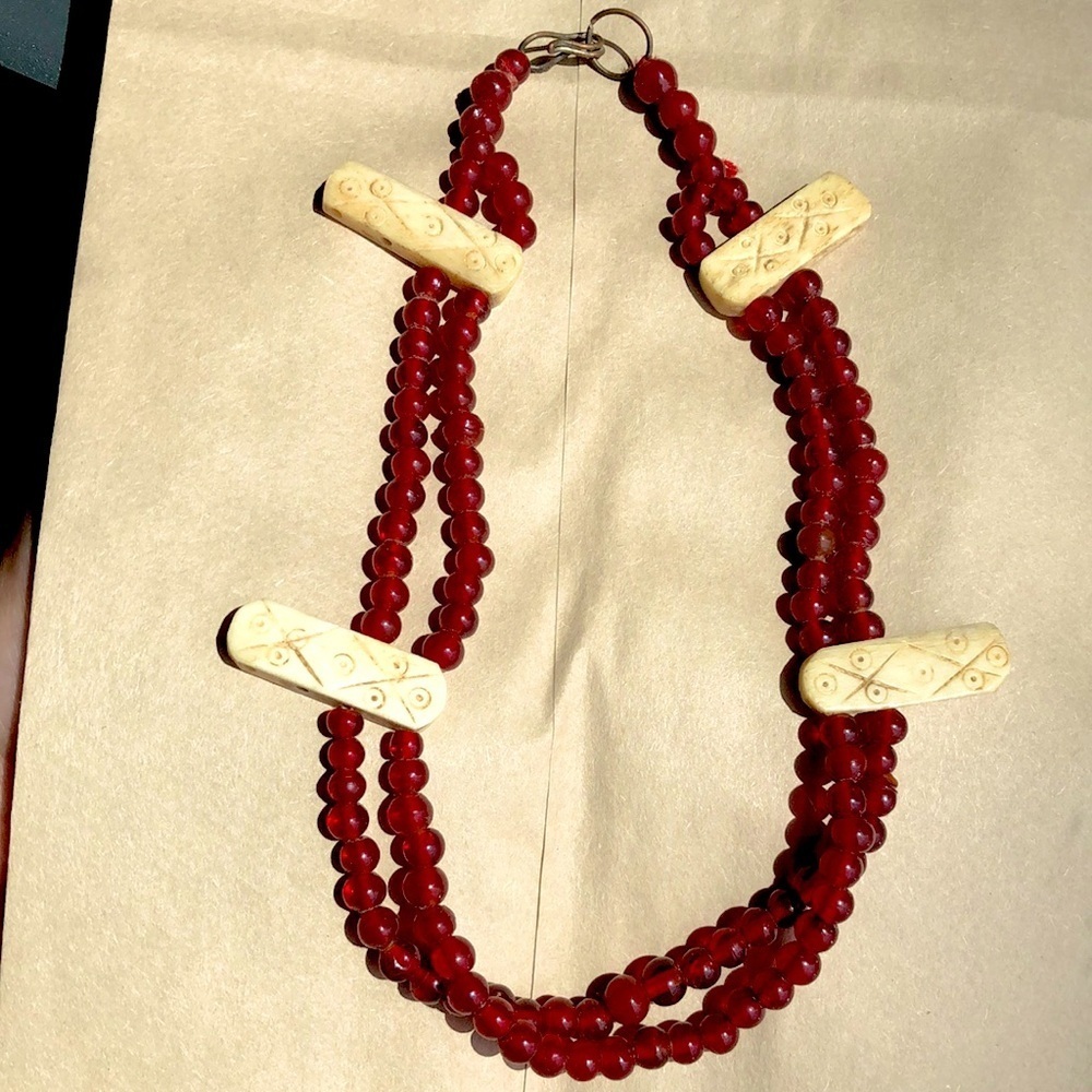 Vintage Tribal Bohemian Boho Beaded Bone Necklace Choker
